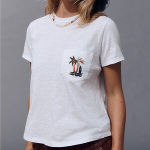 NWT ANTHROPOLOGIE PILCRO BENNIE SLUB EMBROIDERED POCKET TEE SHIRT L PETITE